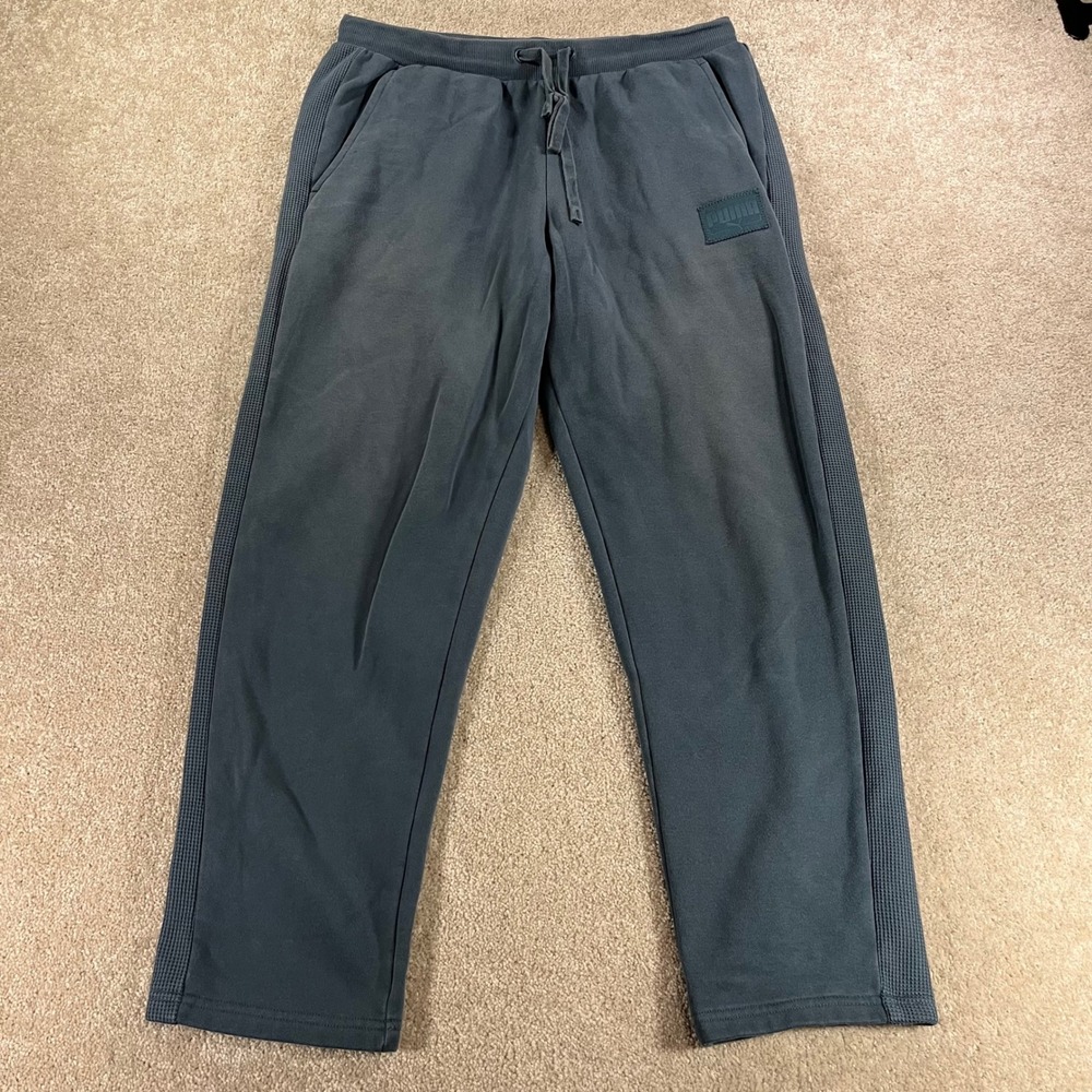 Puma Sweatpants Mens‎ Large Dark Gray Waffle Knit Side Trim Joggers